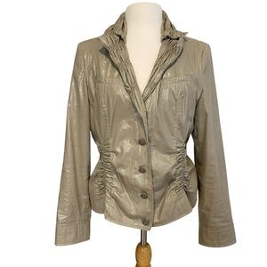 Apanage Beige Ruched Collar Lightweight Blazer Size US12 Neutral Capsule Wardrob